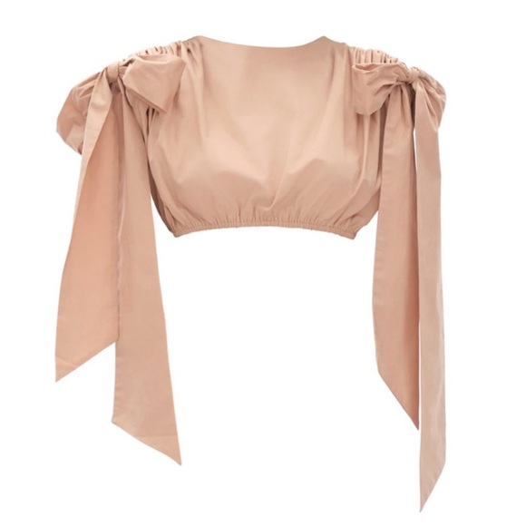 Andrea Iyamah Tan Blouse with Bow Accents - Picture 1 of 7